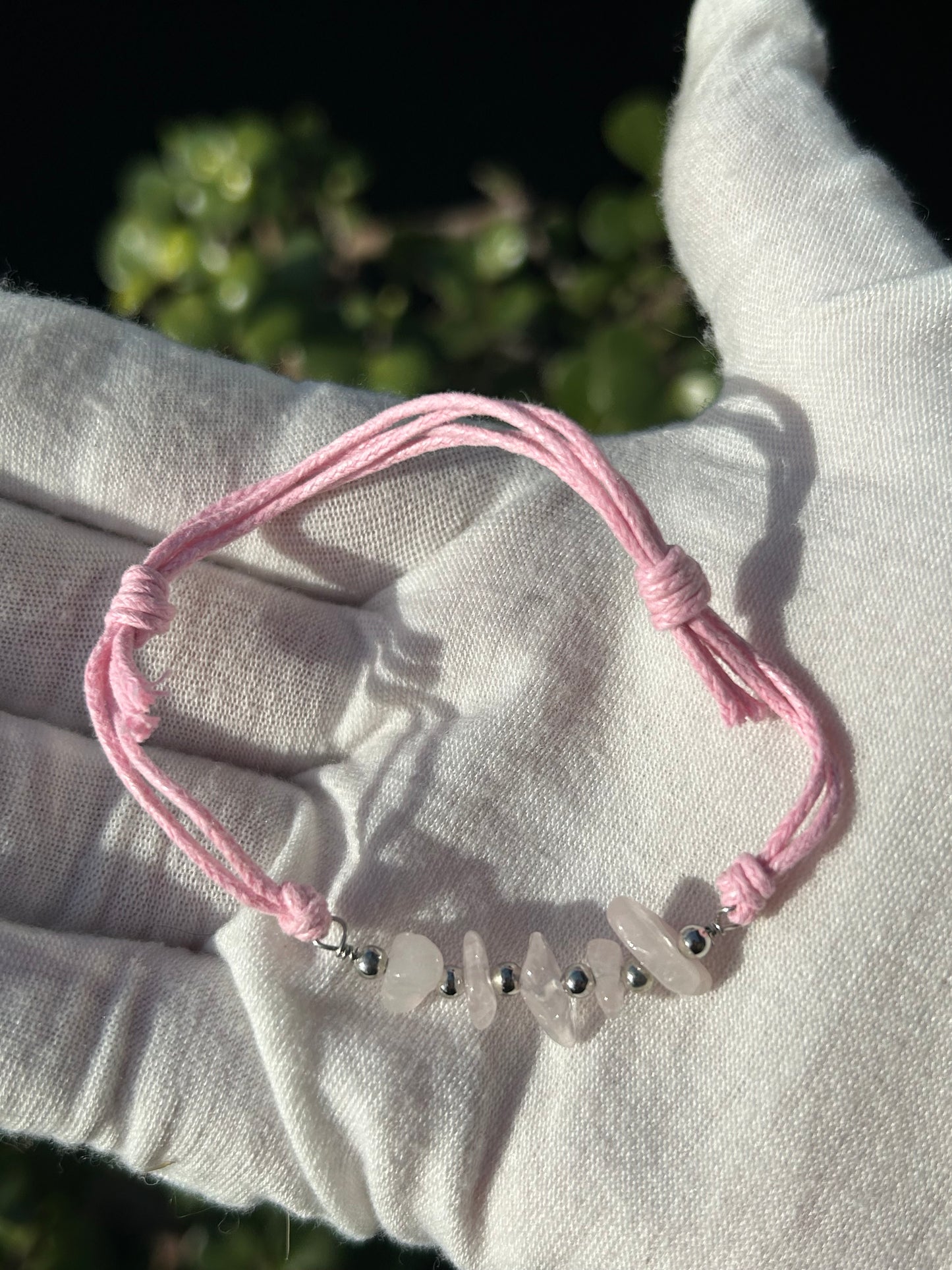 Rose quartz chip pink adjustable cord bracelet