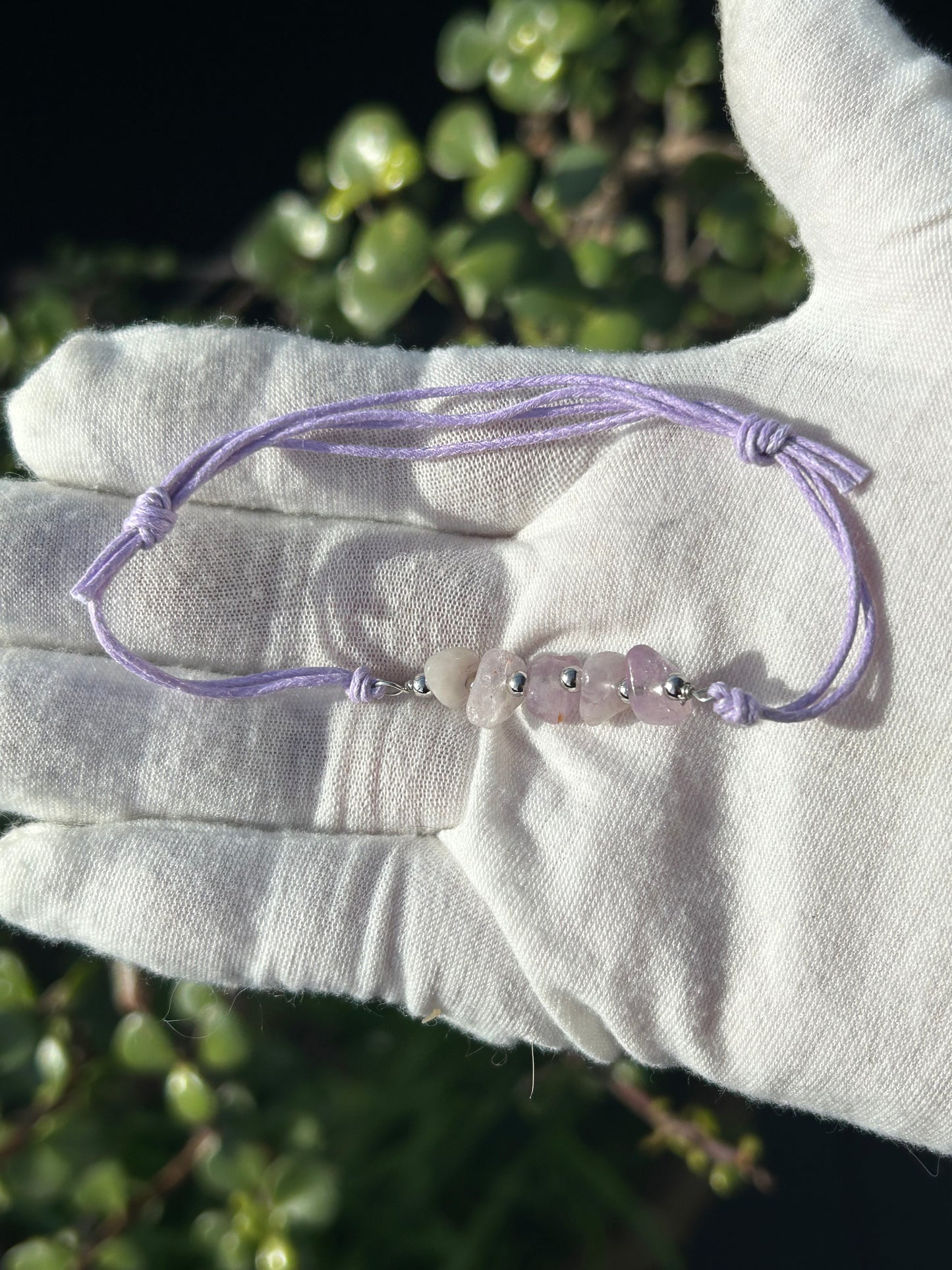 Amethyst chip  purple adjustable cord bracelet