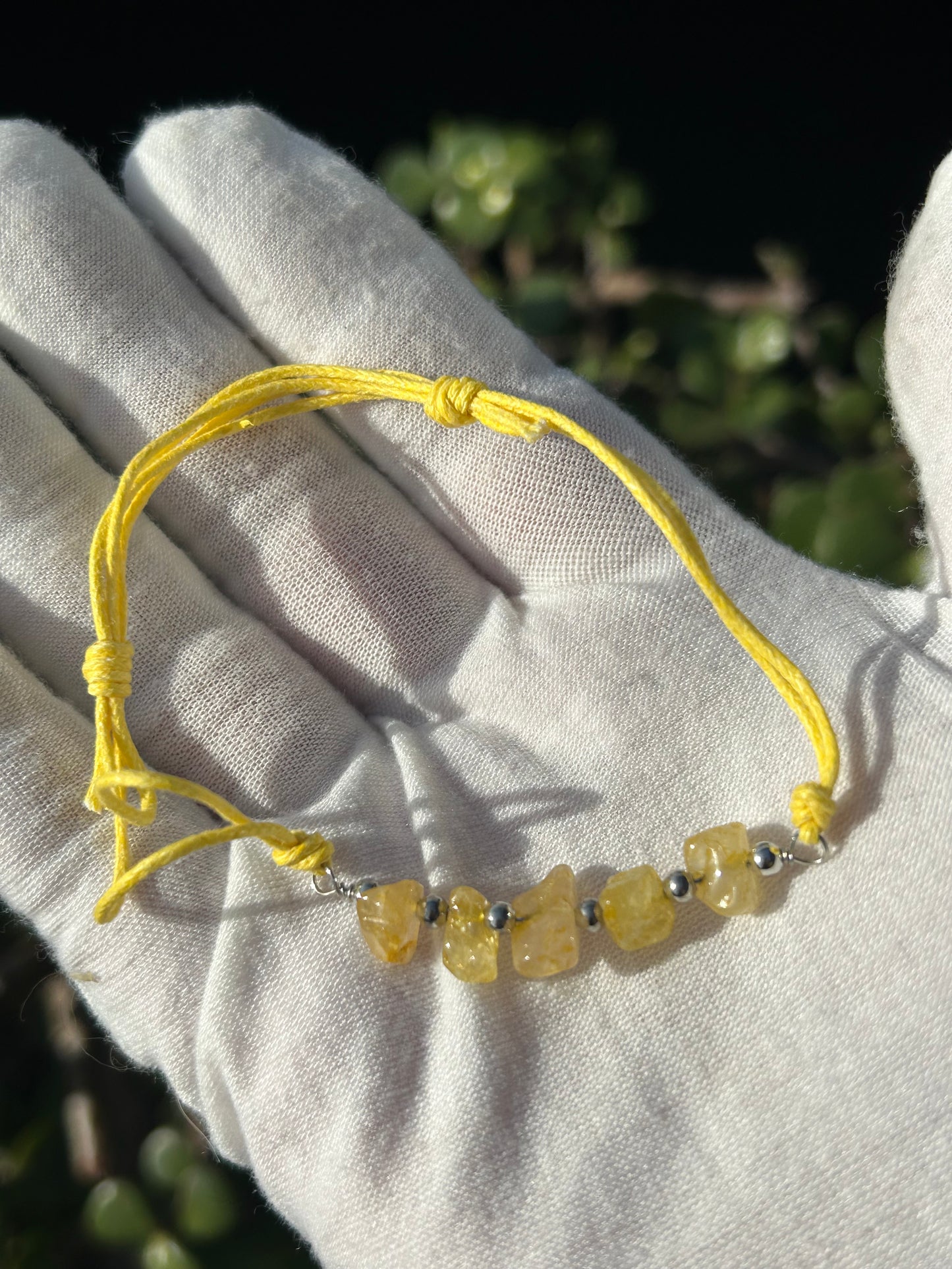 Citrine chip adjustable yellow cord bracelet