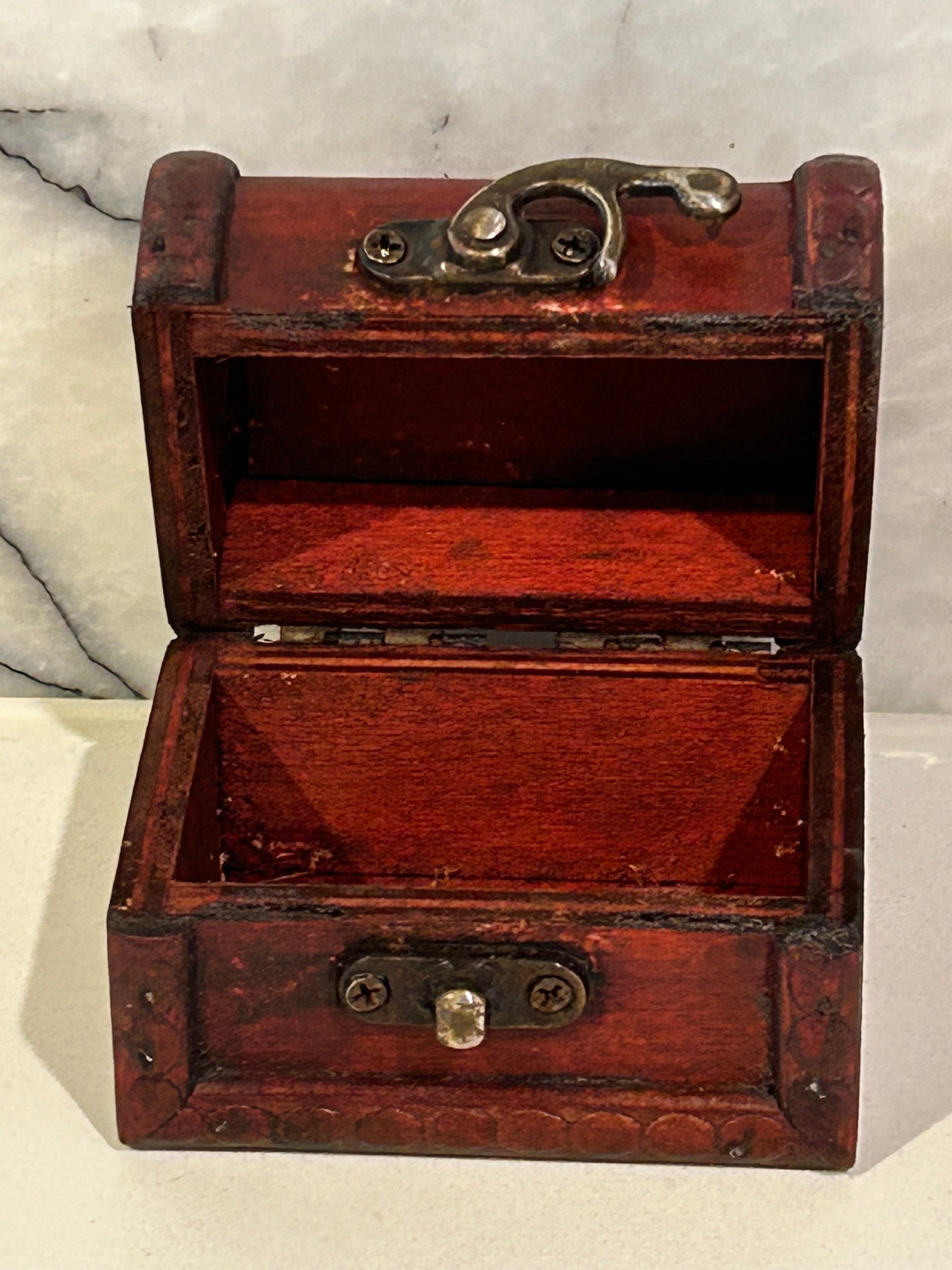 Treasure Chest Vintage Style Red Stain Wood