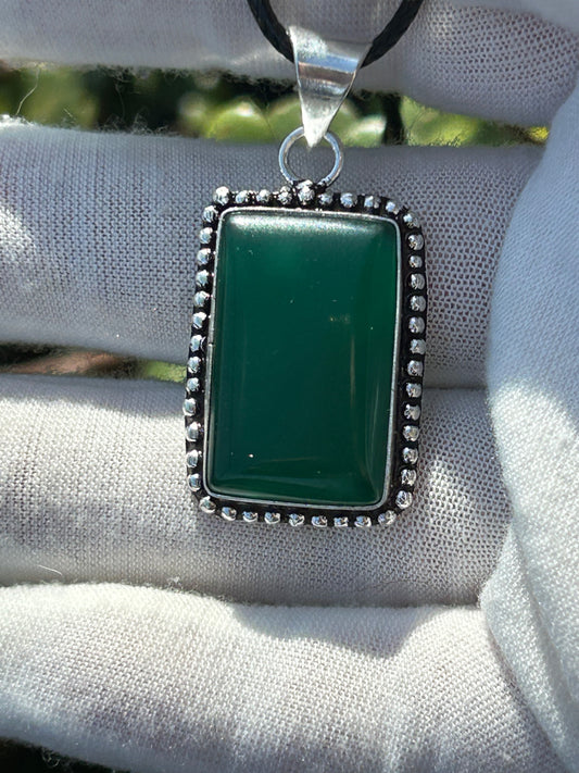 Green Onyx Rectangle 925 Sterling Silver Plated Pendant 