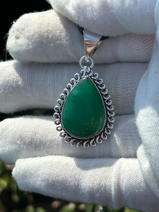 Green Onyx Waterdrop 925 Sterling Silver Plated Pendant