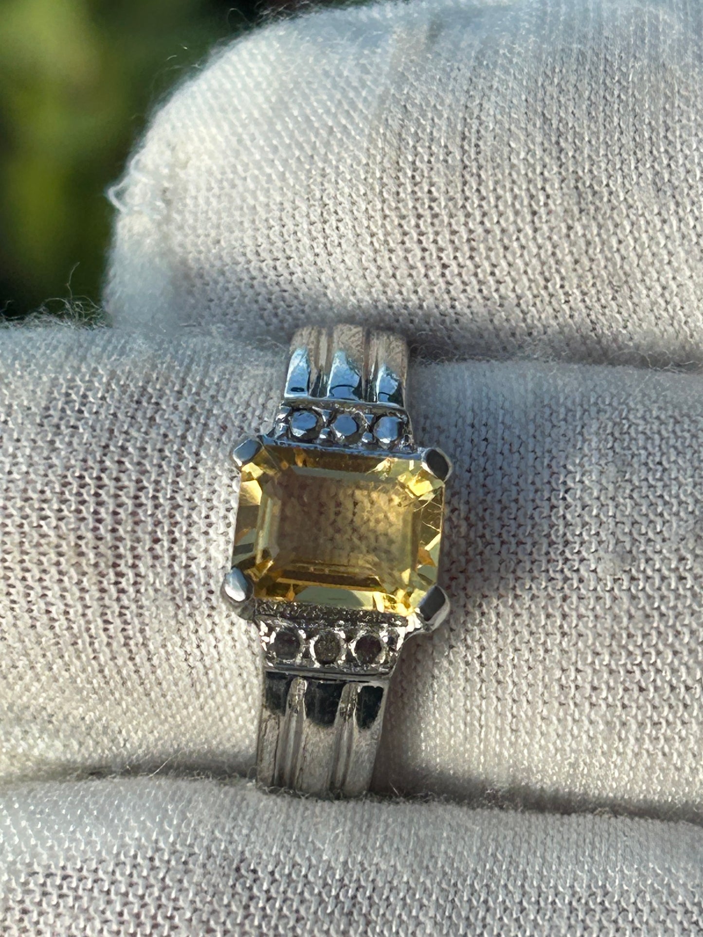 Citrine facet cut sterling silver ring size 7