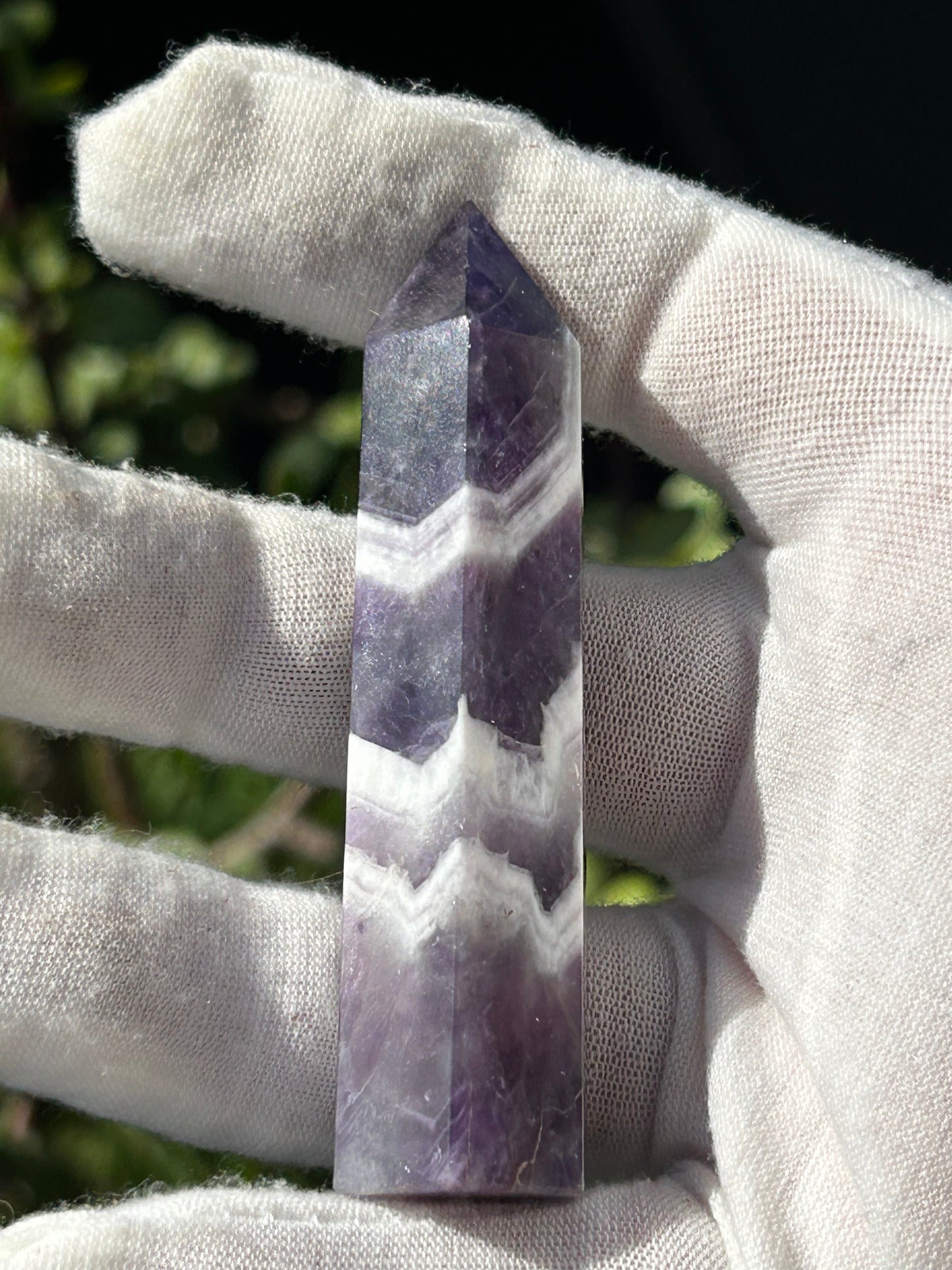 Purple and white dream amethyst point