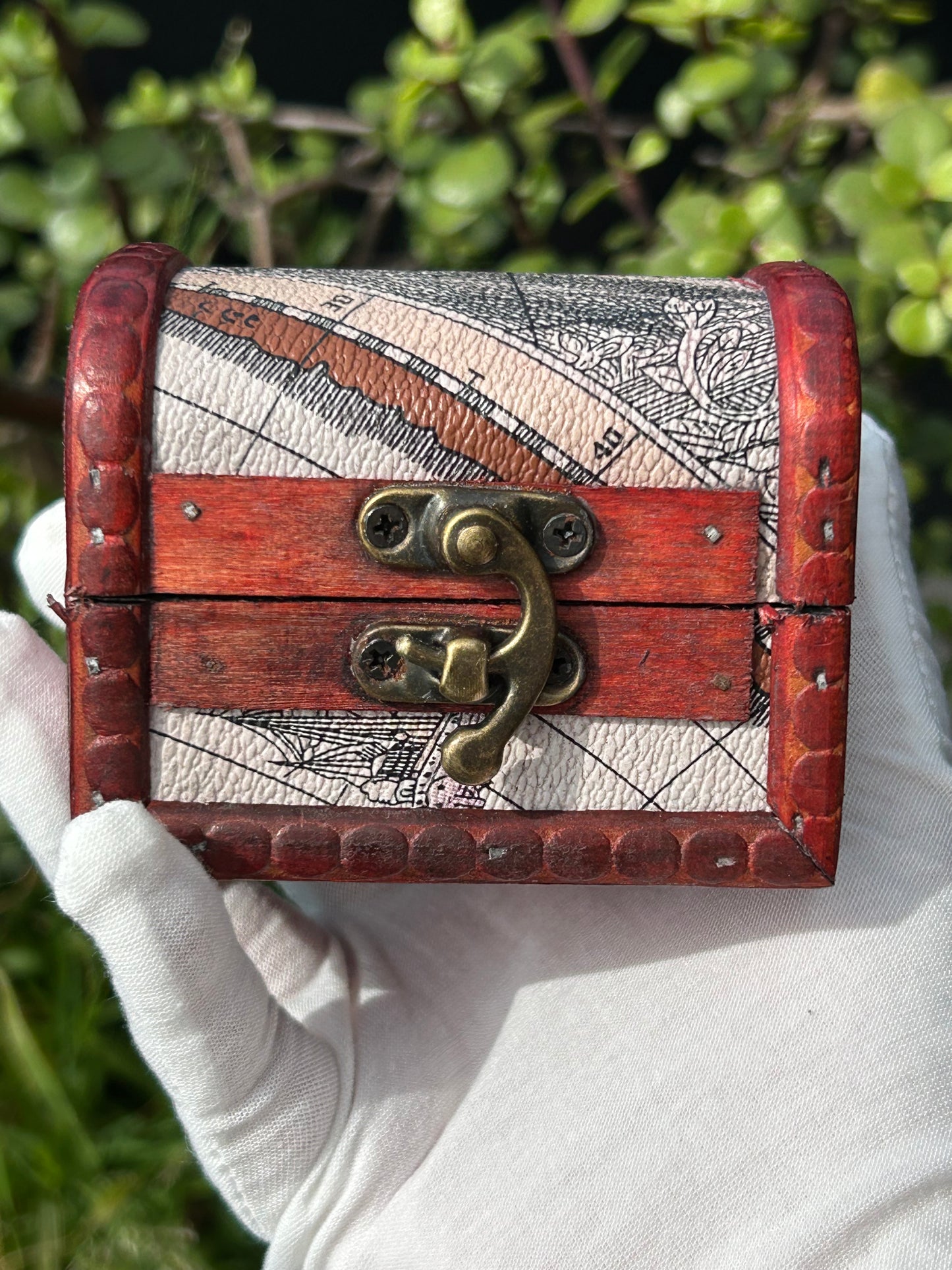 Antique Style wooden box with embossed map design