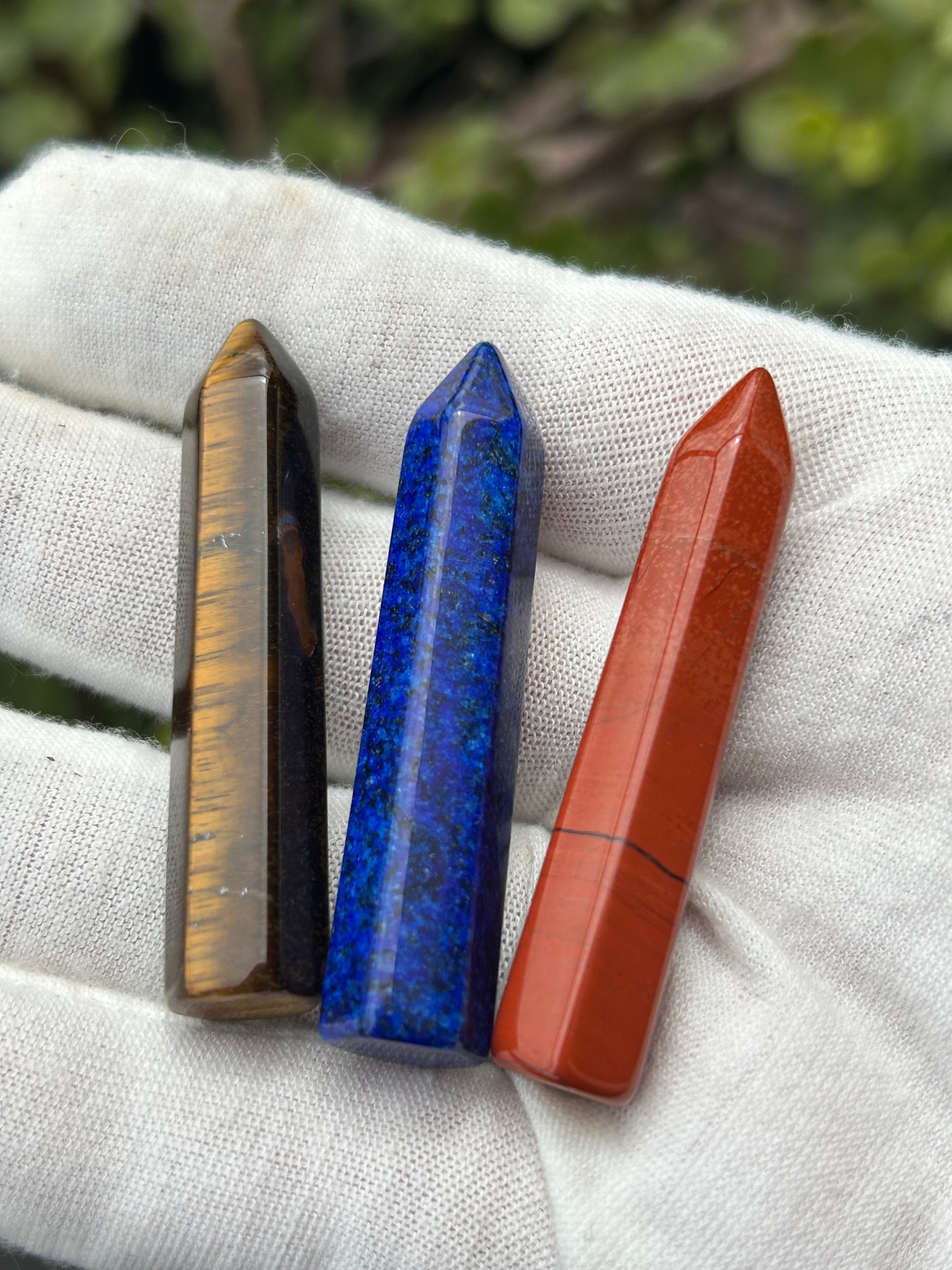 Tigers Eye Point, Lapis Lazuli Point and Red Jasper Point