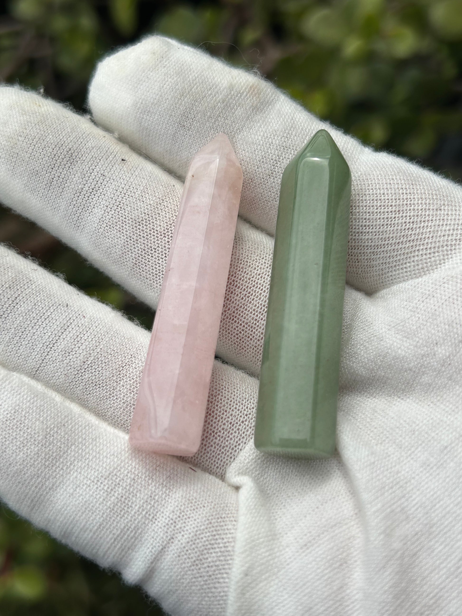 Rose Quartz Point and Green aventurine point