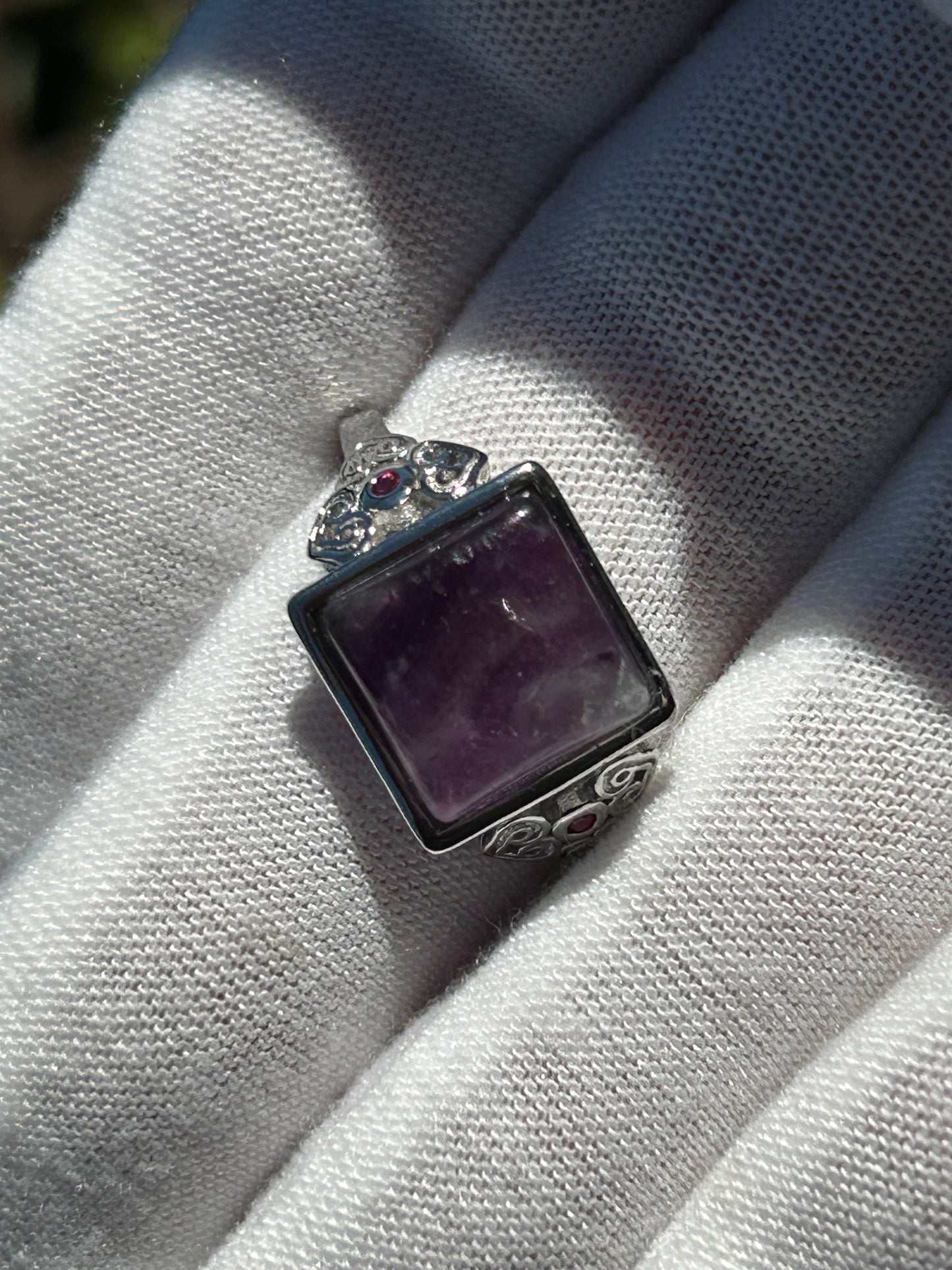 Purple fluorite adjustable ring