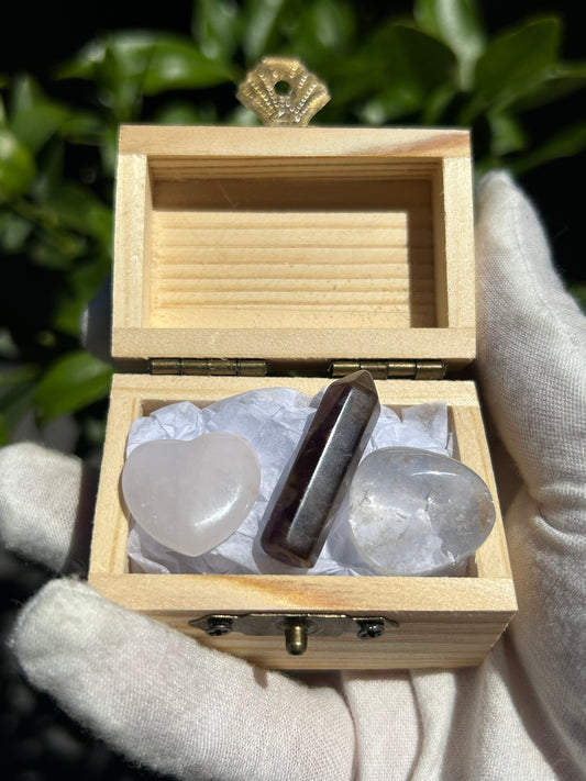 Mini Treasure Chest - Rose Quartz, Clear Quartz & Amethyst