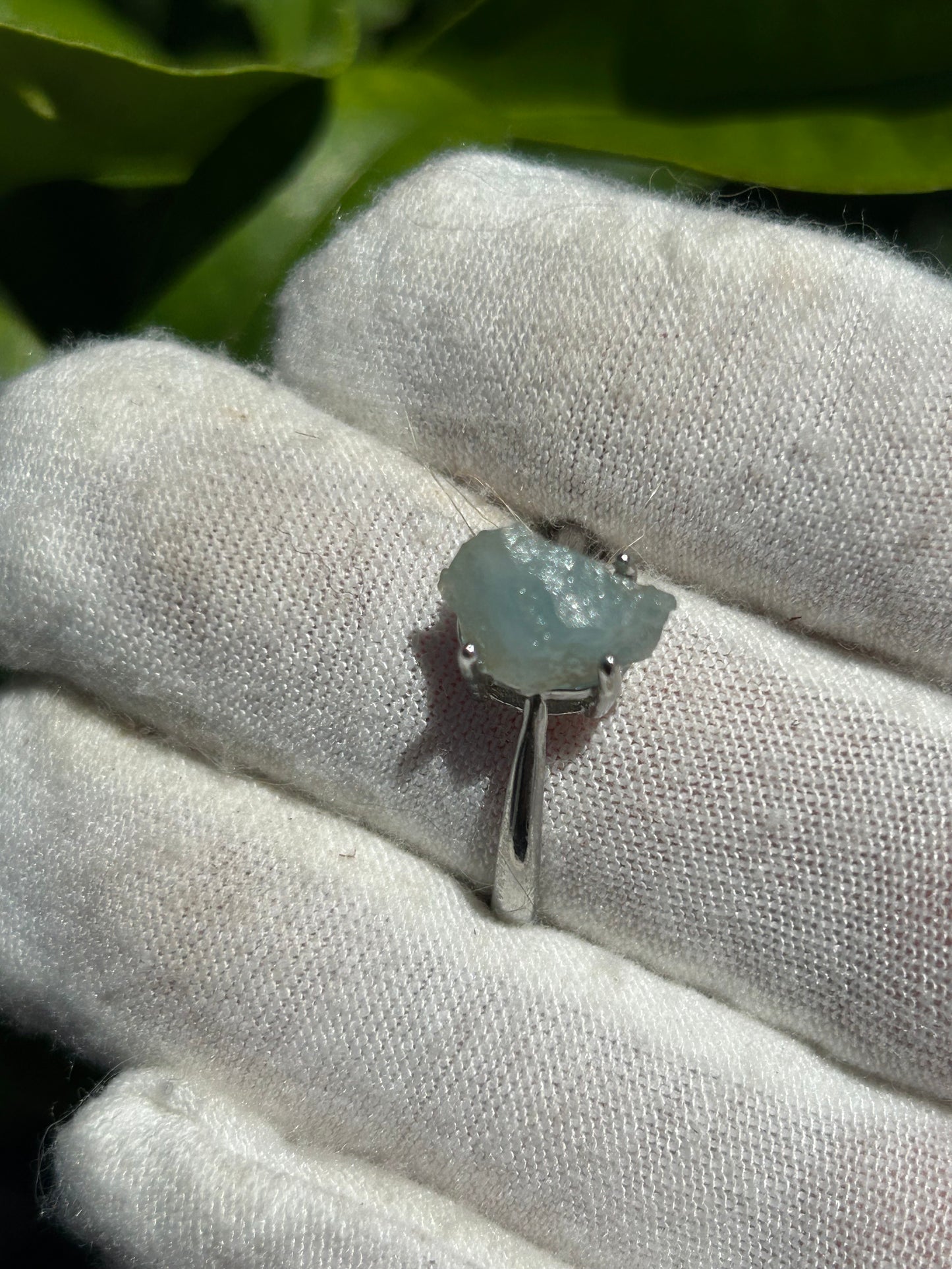 Aquamarine Raw Crystal Adjustable Ring