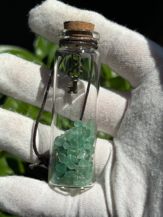 Green Aventurine Chip Wishing Bottle with Key Charm