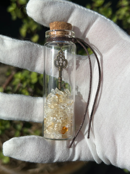 Citrine Chip Wishing Bottle with Key Charm