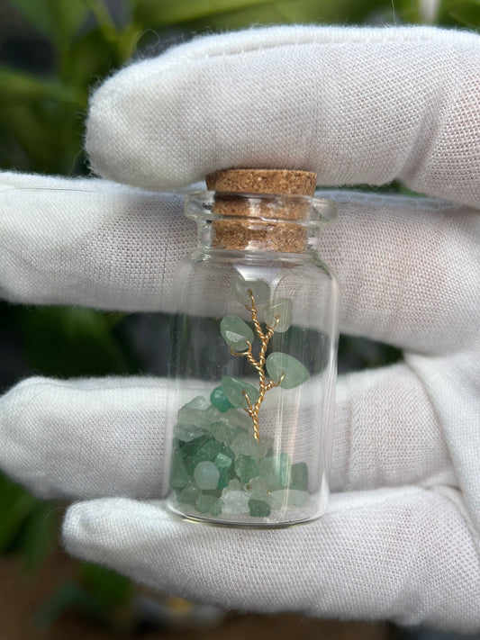 Green Aventurine Chip Wishing Bottle with Gold Wire Tree