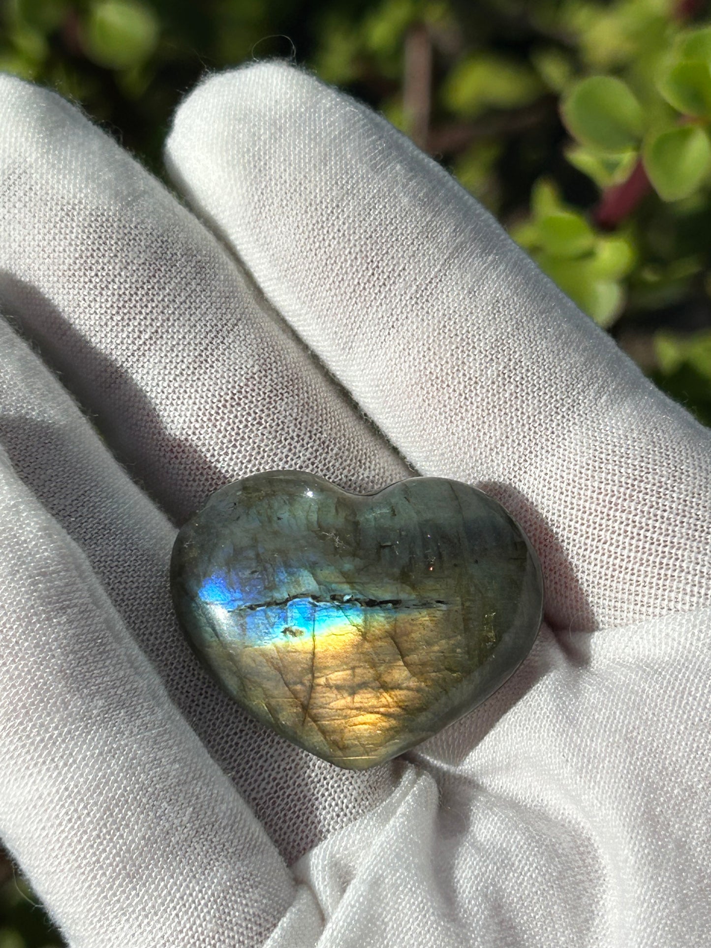 Labradorite Heart Palm Stone Blue/Gold Flash