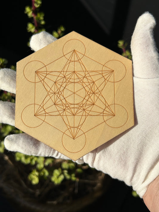 Sacred Geometry Hexagonal Wooden Crystal Grid Board 10cm