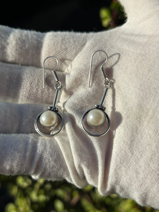 Pearl Drop Earrings Handmade with 925 Sterling Silver Plating 