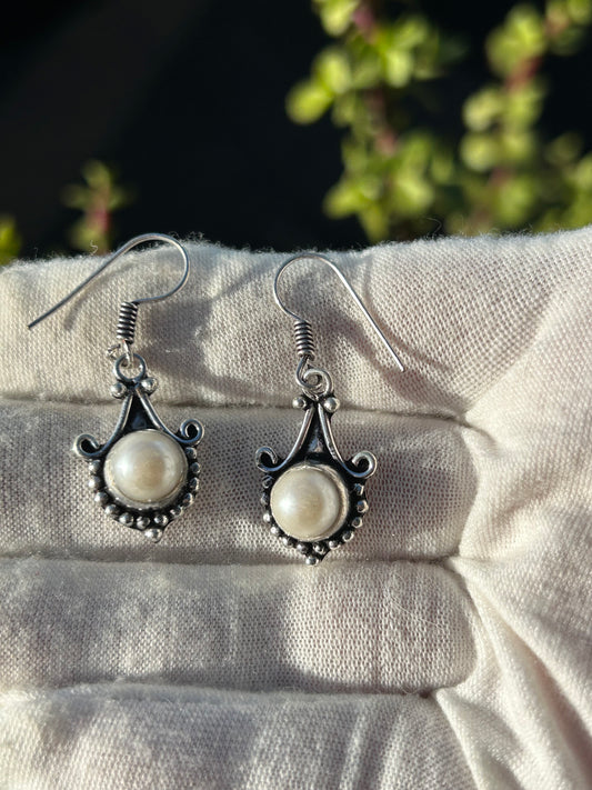 Pearl Drop Earrings Handmade with 925 Sterling Silver Plating 