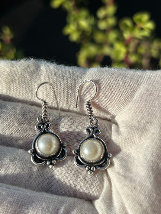 Pearl Drop Earrings Handmade with 925 Sterling Silver Plating 