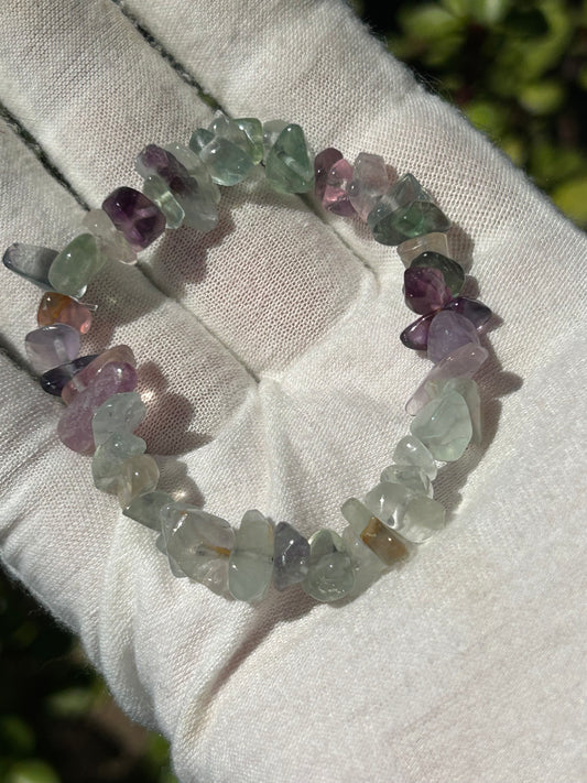 Rainbow Fluorite Crystal Chip Bracelet