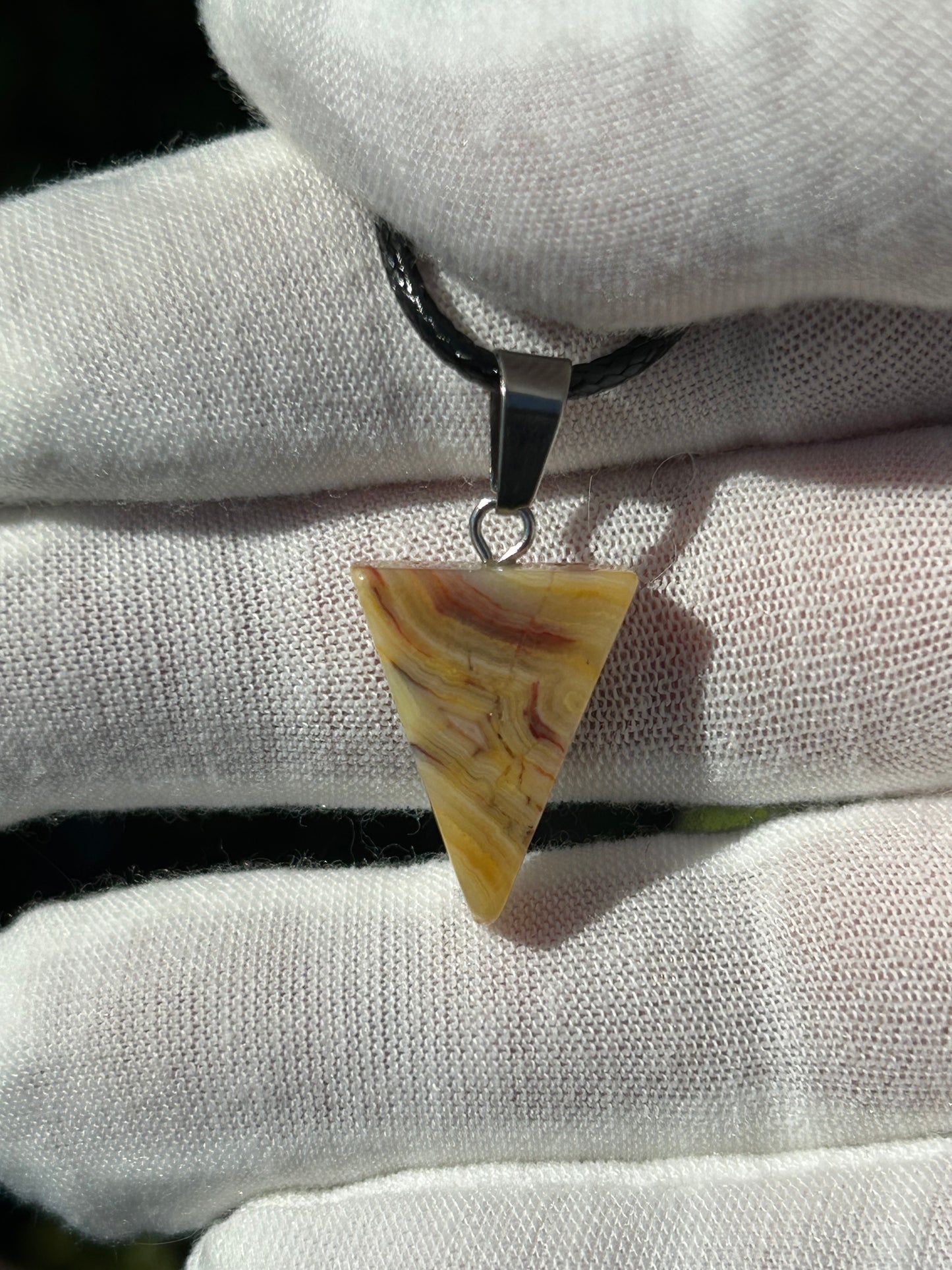 Agate Polished Triangular Pendant with black cord necklace