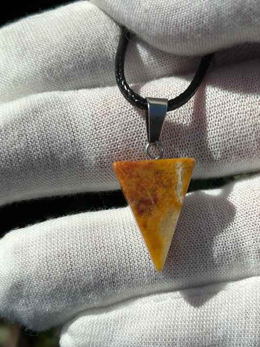 Agate Polished Triangular Pendant with black cord necklace