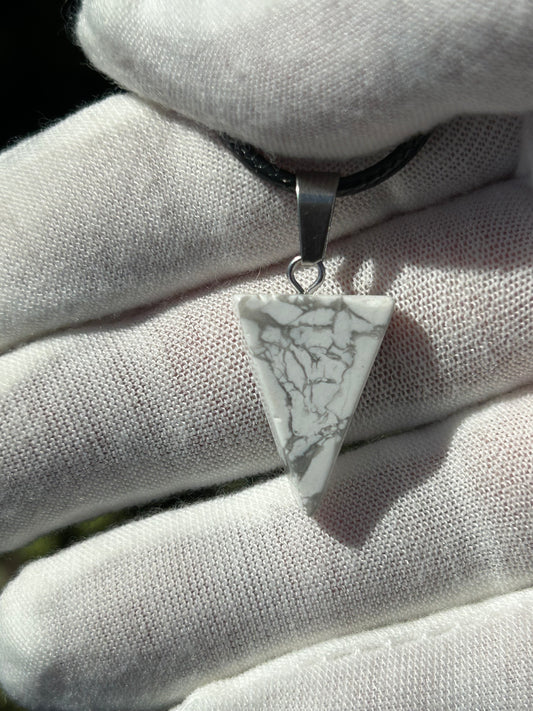 Howlite Triangular Pendant with black cord necklace