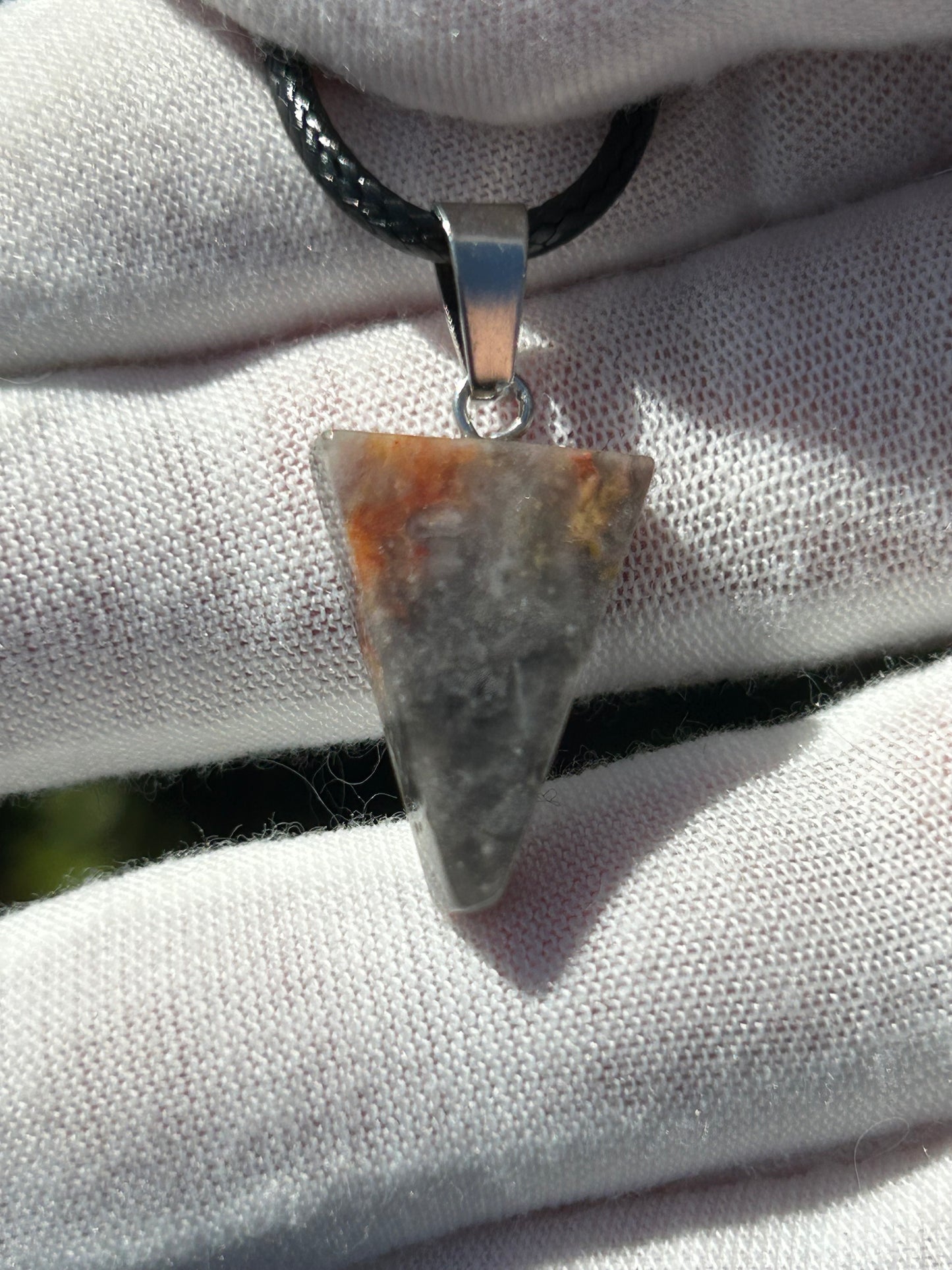 Agate Polished Triangular Pendant with black cord necklace