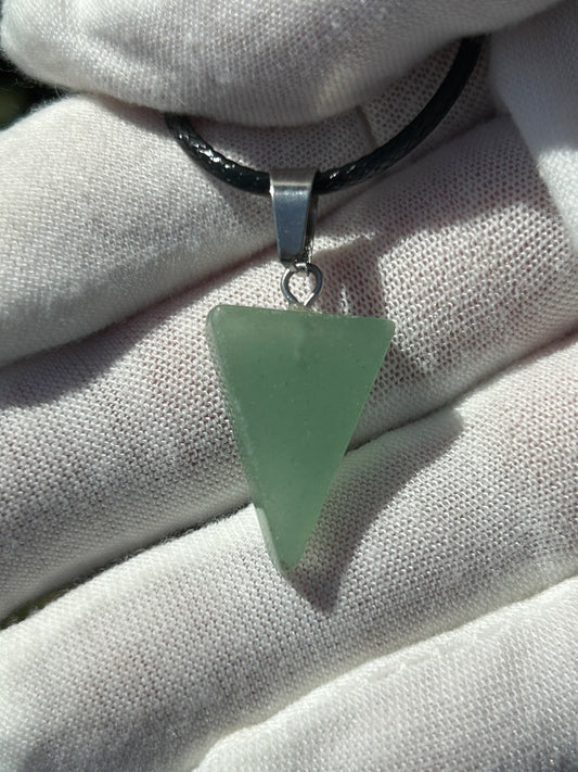 Green Aventurine Polished Triangular Pendant with black cord necklace