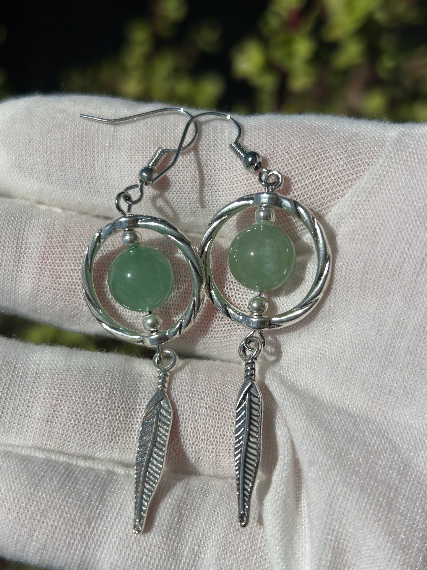 Green Aventurine Drop Earrings in silver setting