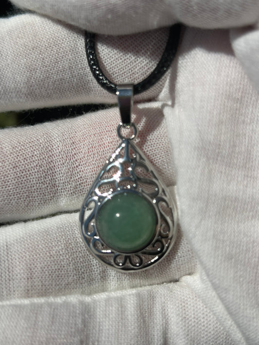 Green Aventurine Pendant with black cord necklace