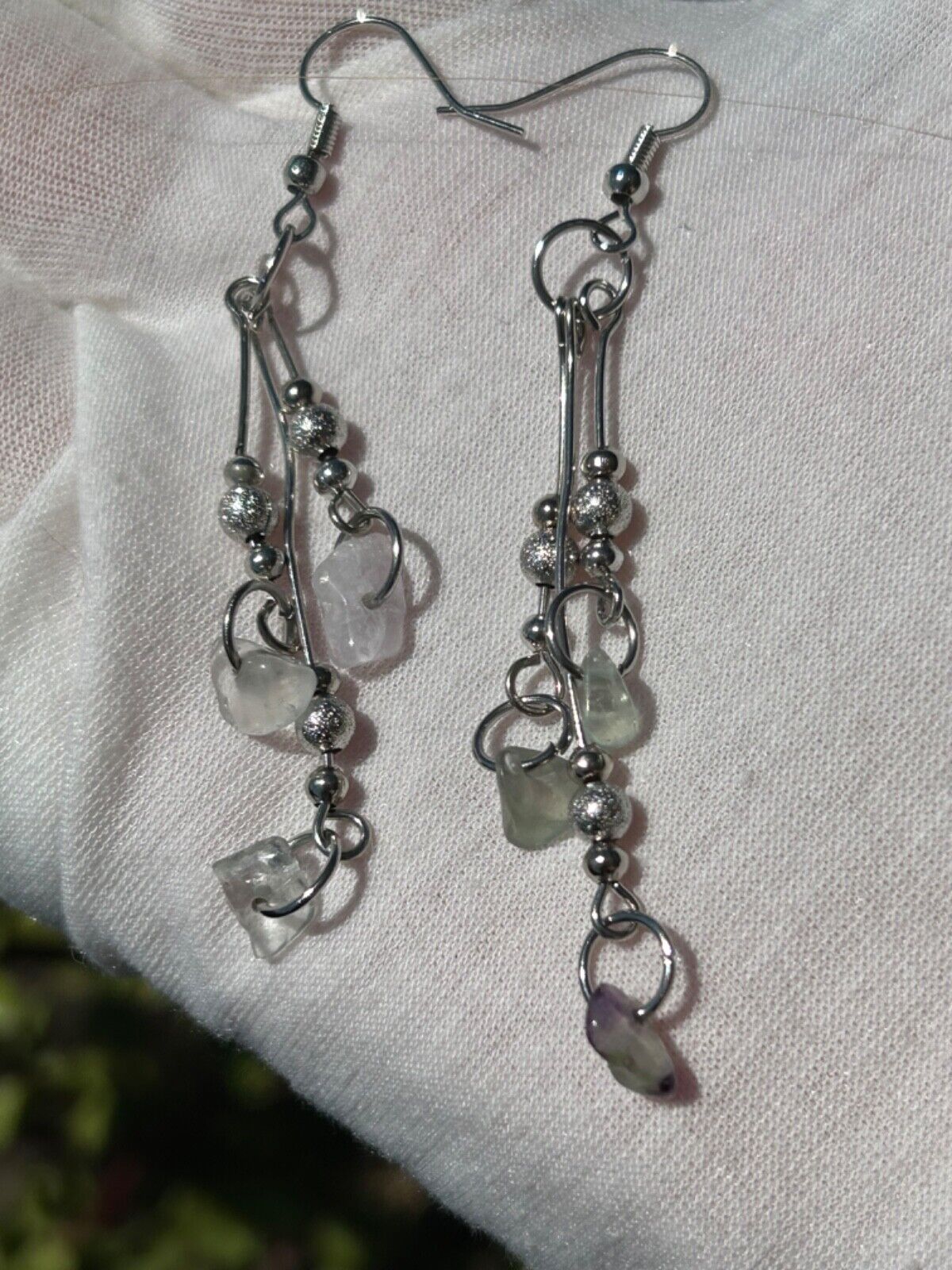 Fluorite and Silver Drop Earrings